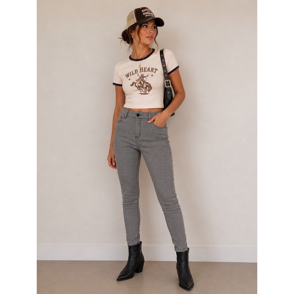 LOFT Skinny Ankle Pants Womens 6 Black‎ White Houndstooth Plaid Career Trousers